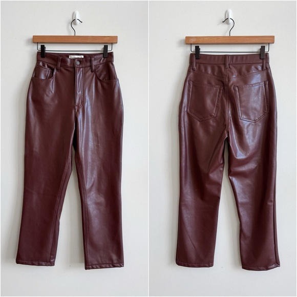ABERCROMBIE • Curve Love Vegan Leather 90s Straight Pant in Dark Brown - Picture 3 of 11